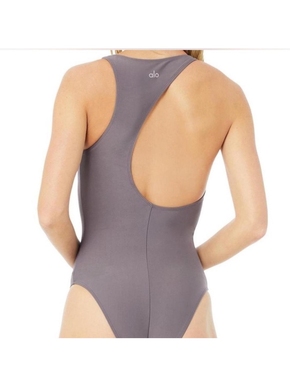 Alo Asymmetrical Backless Barre Bodysuit in Purple Dusk